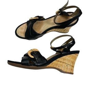 Rockport Leather Wedge Ankle Strap Basket Weave Heel Sandals, Size 9.5